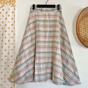 60's Wool Plaid Midi Skirt Full Circle Size 9 Vintage Rare Autumn Women's